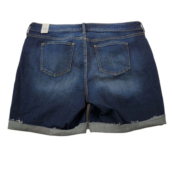 Torrid Women Size 16 Denim Jean Shorts Blue Dark Wash Cuffed Raw Hem Stretch NWT - Picture 2 of 10